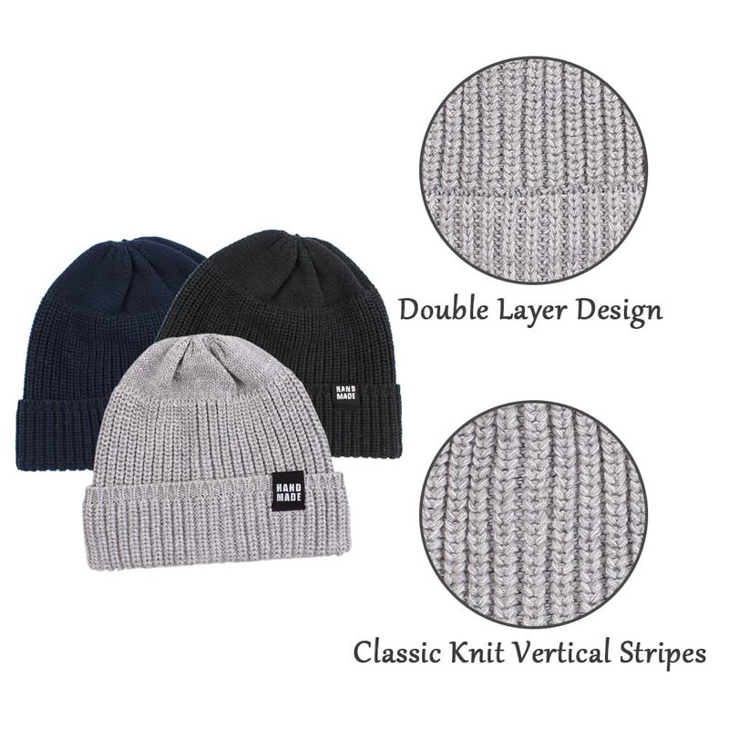 JANGANNSA Simple Knitted Baby Beanie Hip-Hop Boys Winter Hat Toddler Kids Bonnet for Girls 0-5Y (Black+Light Gray+Navy, L) - Image 4